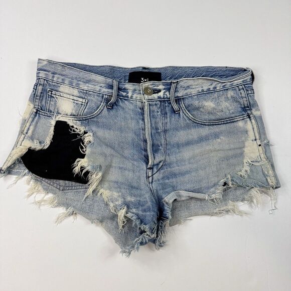 3X1 NYC Womens Y2K Mid Rise Distressed Denim Cutoff‎ Shorts Blue Size 25 - Picture 1 of 8